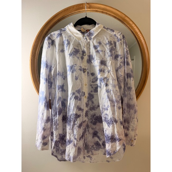 Pilcro and the Letterpress Tops - Pilcro Button Down Shirt Women S Blue White Excellent Tie Dye Eyelet Boho